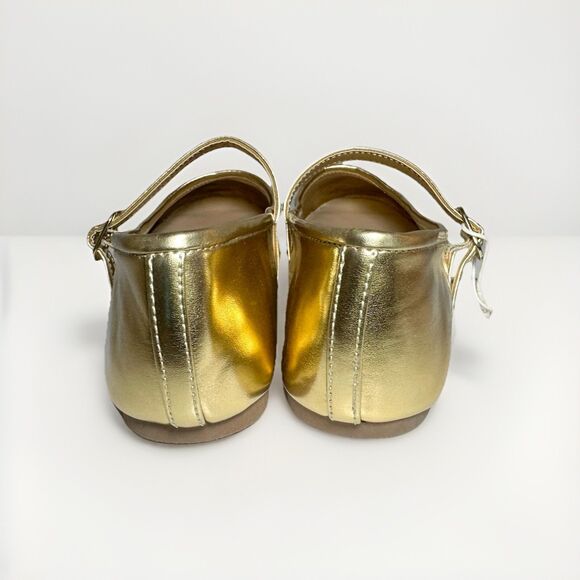 ZARA‎ Gold Mary Jane Ballet Flats Metallic Shoes Women US 7.5 EU 38 NEW - Picture 2 of 11
